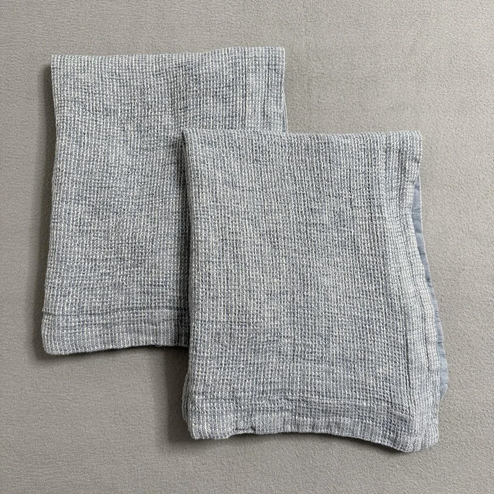 Pottery Barn Blue Waffle‎ Weave Pillow Shams Set 2 Standard